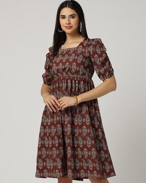 paisley print fit & flare dress