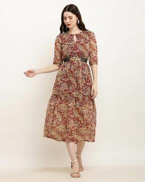 paisley print fit & flare dress