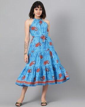 paisley print fit & flared dress