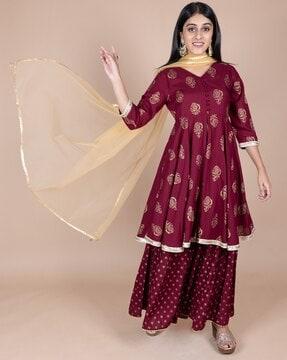 paisley print flared kurta set