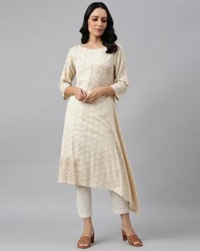 paisley print flared kurta with asymmetrical hem