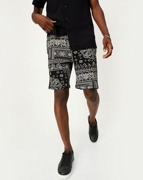 paisley print flat-front city shorts