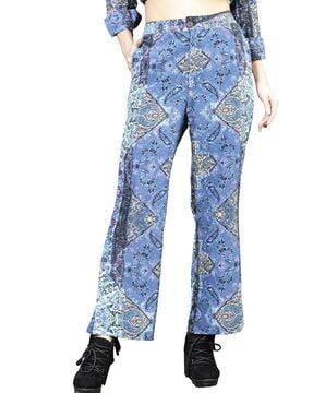 paisley print flat-front trousers