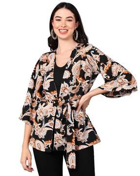 paisley print front-open shrug