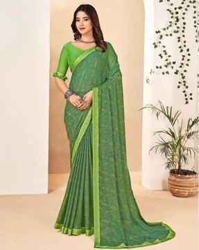 paisley print georgette saree with contrast border