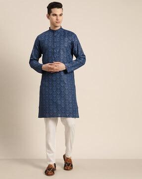 paisley print kurta with band collar