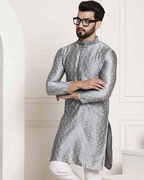 paisley print mandarin-collar kurta