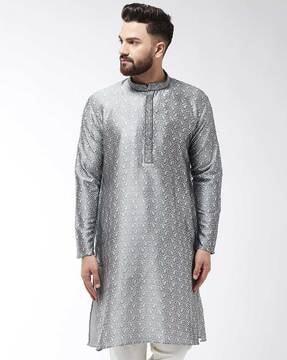 paisley print mandarin collar long kurta