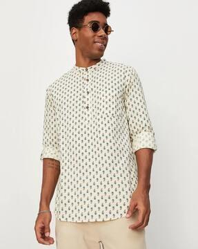 paisley print mandarin-collar short kurta