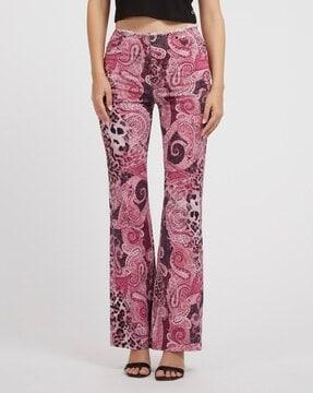 paisley print relaxed fit flat-front pants