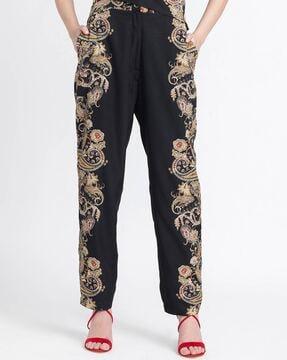 paisley print relaxed fit flat-front trousers