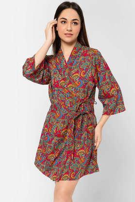 paisley print robe in multicolour - crepe - pink