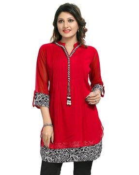 paisley print roll-up sleeves tunic