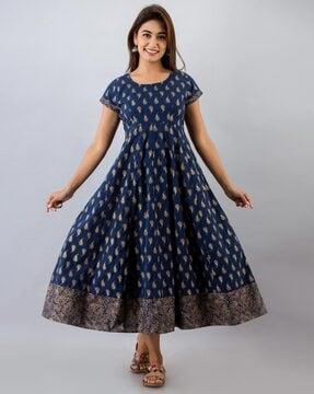 paisley print round-neck anarkali kurta