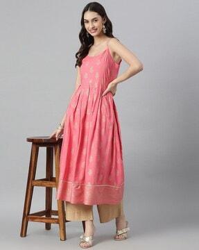 paisley print round-neck flared kurta