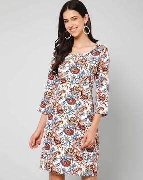 paisley print round-neck sheath dress