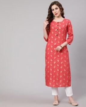 paisley print round-neck straight kurta