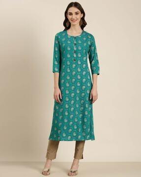 paisley print round-neck straight kurta