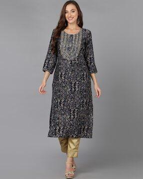 paisley print round-neck straight kurta