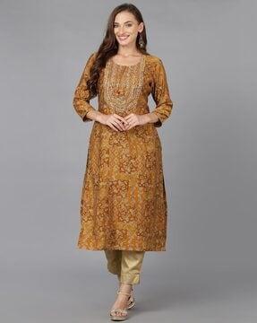 paisley print round-neck straight kurta