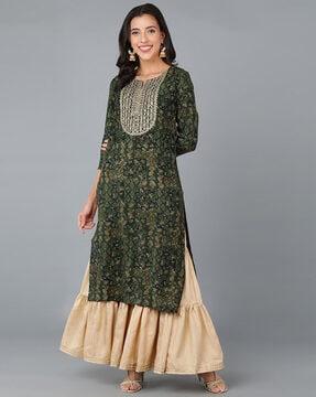 paisley print round-neck straight kurta