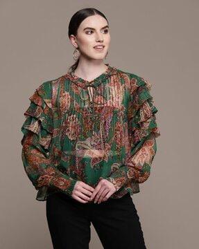 paisley print ruffled top