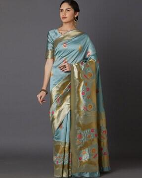 paisley print saree with contrast border