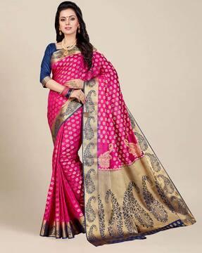 paisley print saree with contrast border