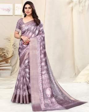 paisley print saree with contrast border