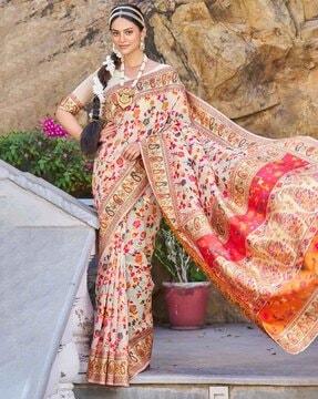 paisley print saree with contrast border