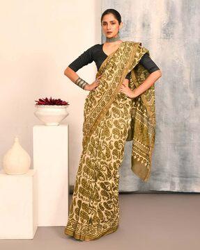 paisley print saree with contrast border