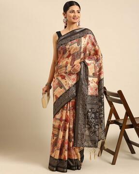 paisley print saree with tassels