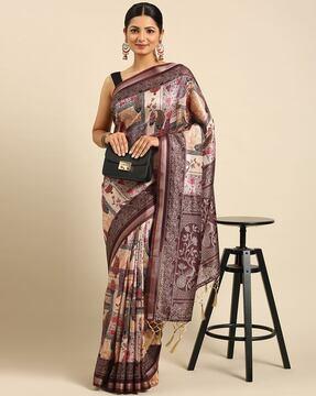 paisley print saree with tassels