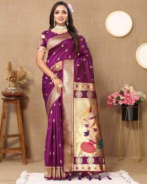 paisley print saree with zari border