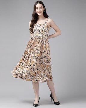 paisley print shirred fit & flare dress