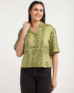 paisley print shirt with cuban collar