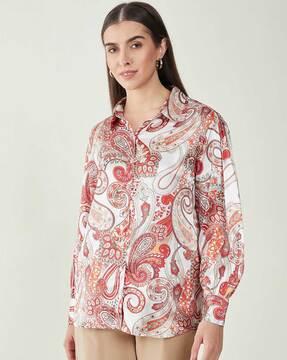paisley print shirt with curved hemline