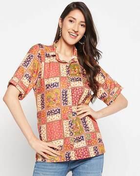 paisley print shirt with short sleeves