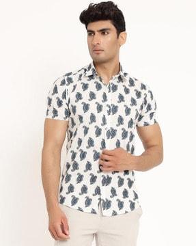 paisley print shirt with spread collar