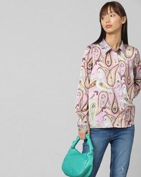 paisley print shirt with spread collar