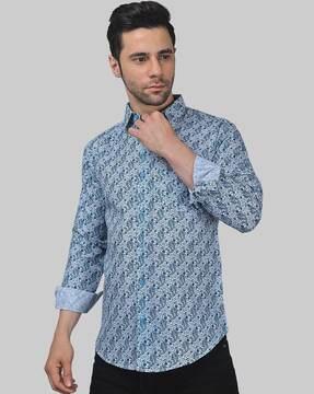 paisley print shirt with spread-collar