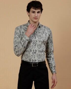 paisley print shirt with spread collar