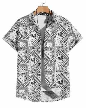 paisley print shirt with spread collar