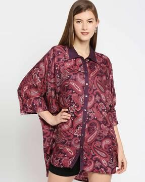 paisley print shirt with spread collar