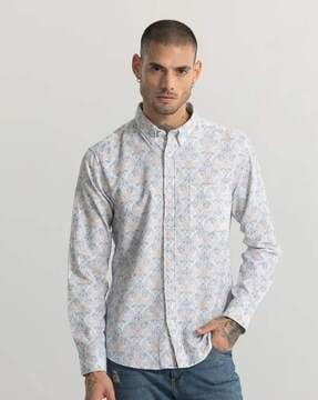 paisley print slim fit corduroy shirt