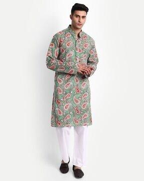 paisley print slim fit long kurta