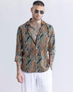 paisley print slim fit shirt with spread collar