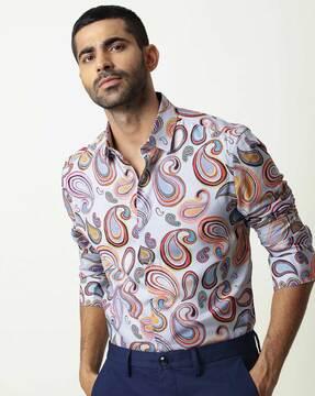 paisley print spread-collar shirt