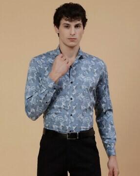 paisley print spread-collar shirt