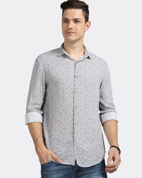 paisley print spread-collar shirt
